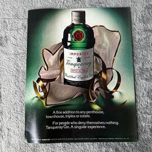 Tanqueray Gin Bottle Bar Decor Vintage Liquor Advertising‎ Print Ad 1977